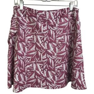 Eddie Bauer Mini Skirt Womens Sz Large‎ Maroon Tennis Elastic Waist Leaf Pattern